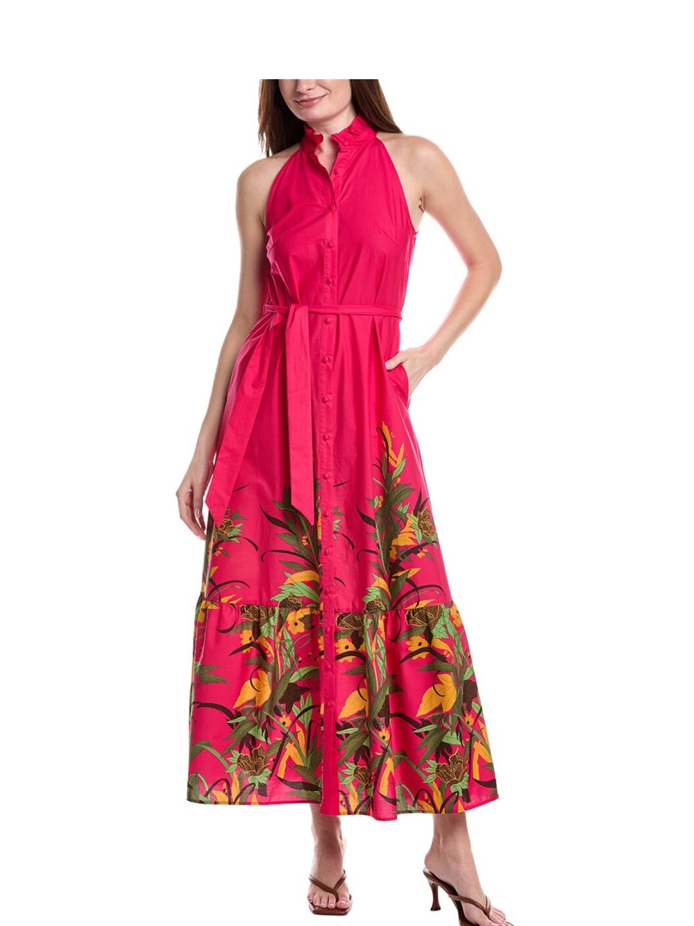 BeaYou NYC and Dress Well!! Pink Maxi with floral ruffle hem boarder.Ruffle at n